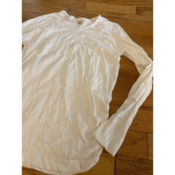 Athleta women's white ruched side long sleeve thumb hole breathable top sz large - Picture 2 of 5